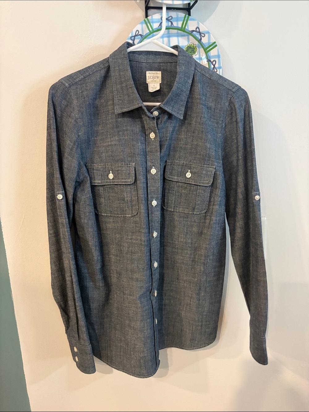 J CREW COTTON DARKER DENIM LOOK BLOUSE